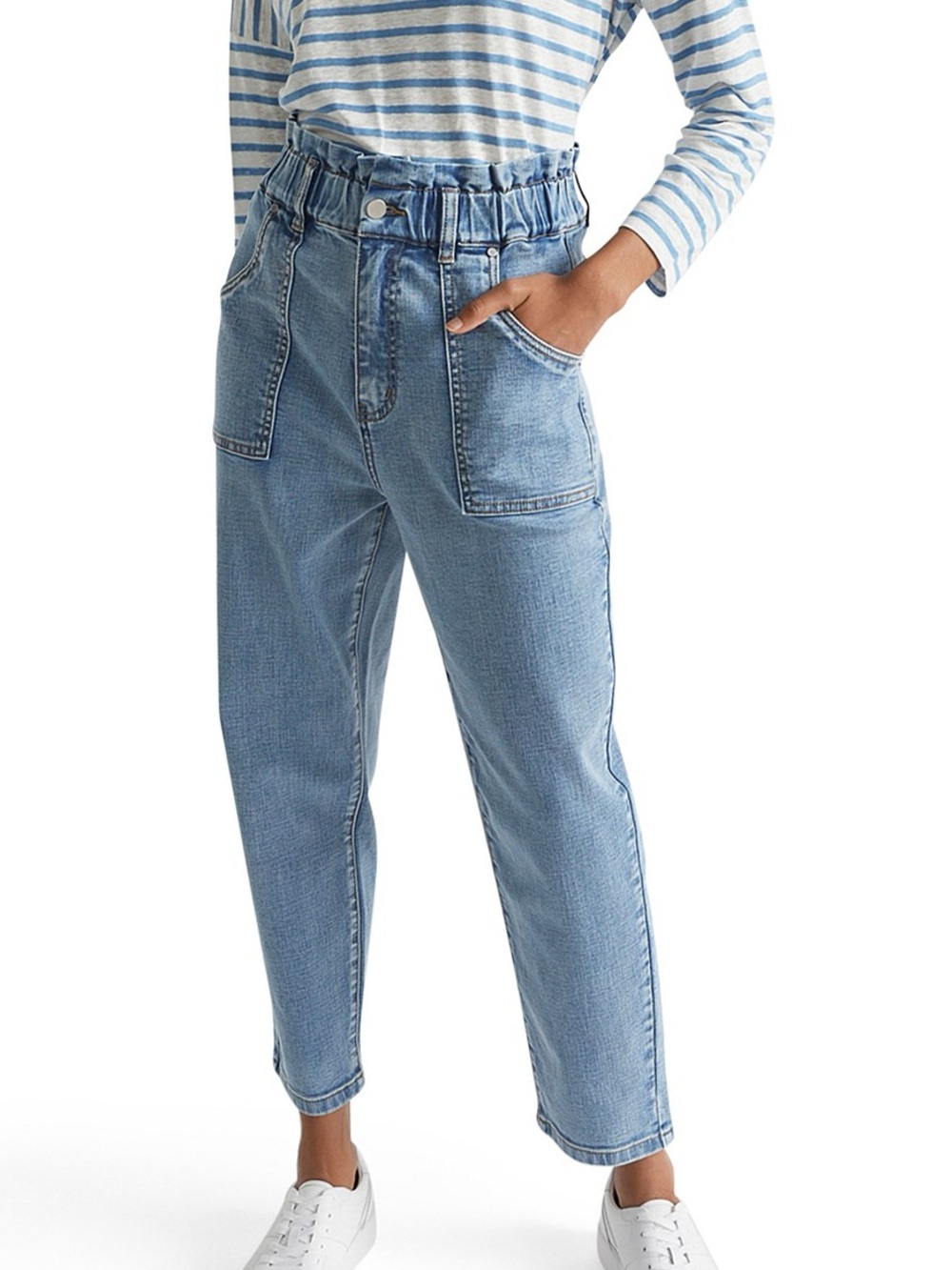 Seed Heritage Women AU 8 US 4 Denim High Rise Tapered Patch Pocket Paperbag Jean